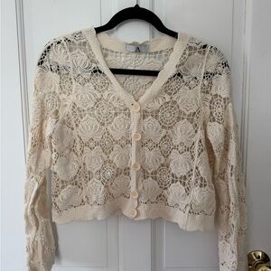Crochet Button Front Cardigan - Cream